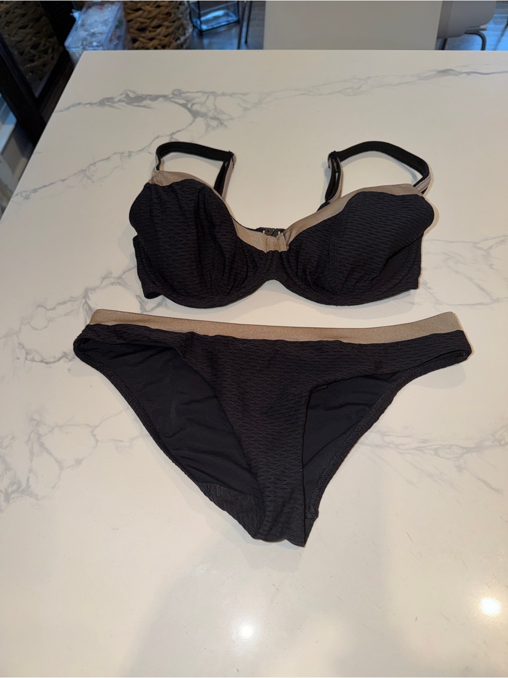 Fantasie Black Bikini Set with Beige Trim